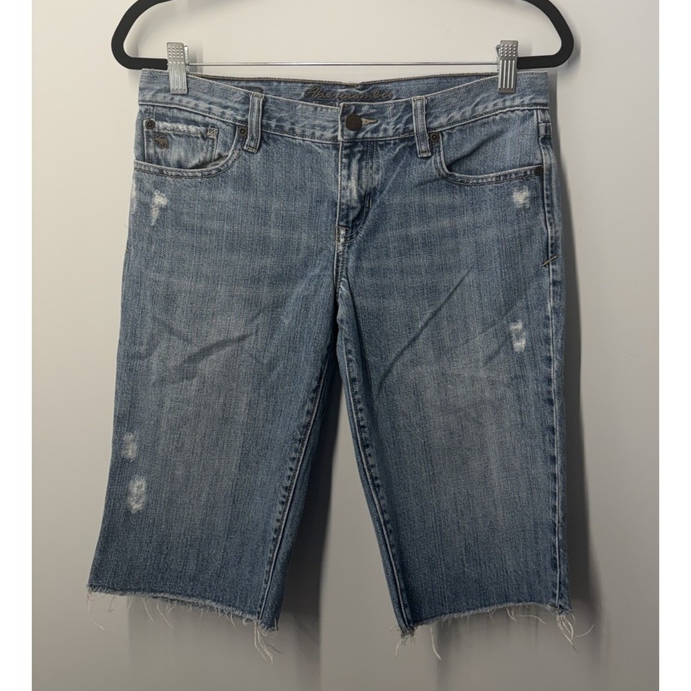 ABERCROMBIE AND FITCH Distressed Y2K Bermuda Shorts Womens Size 4 Denim Shorts